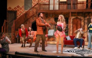 Stage scene from Noises Off at Metropolis Performing Arts Centre
