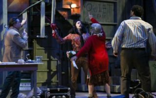 Stage scene from Noises Off at Metropolis Performing Arts Centre